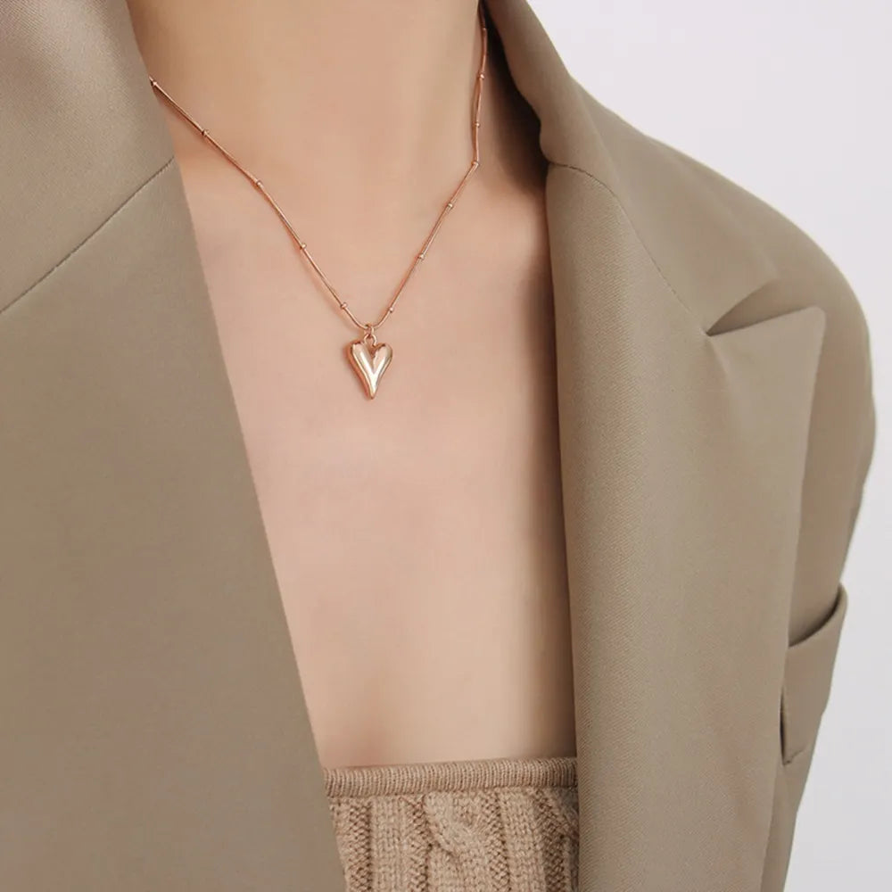 Titanium Steel Heart Pendant Necklace - alternate necklace view