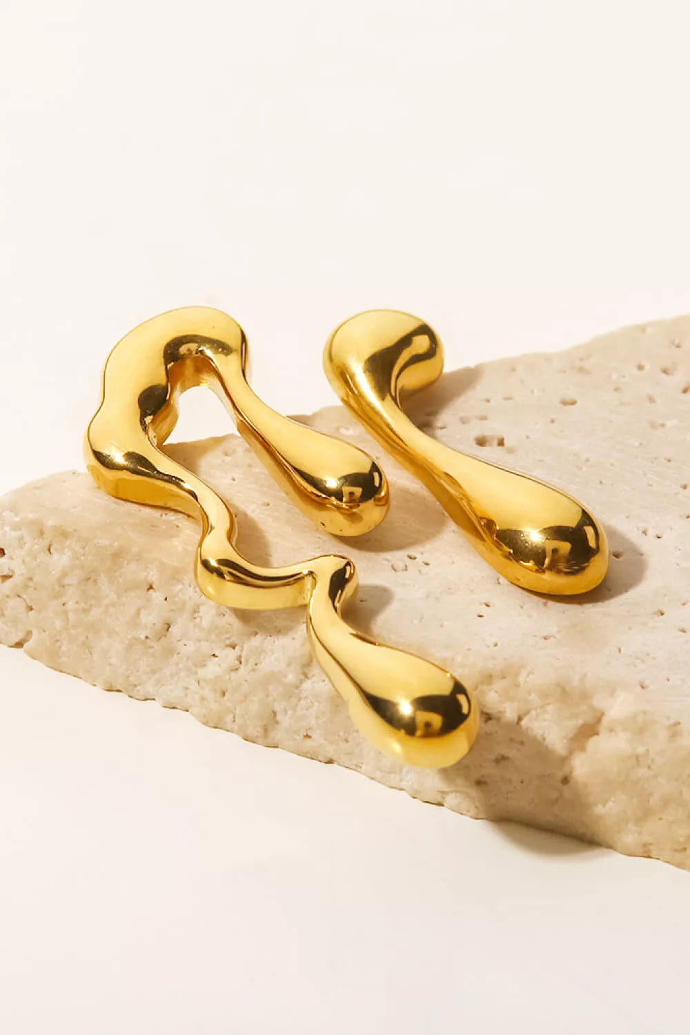 18K Gold-Plated Geometric Mismatched Earrings - alternate earring view