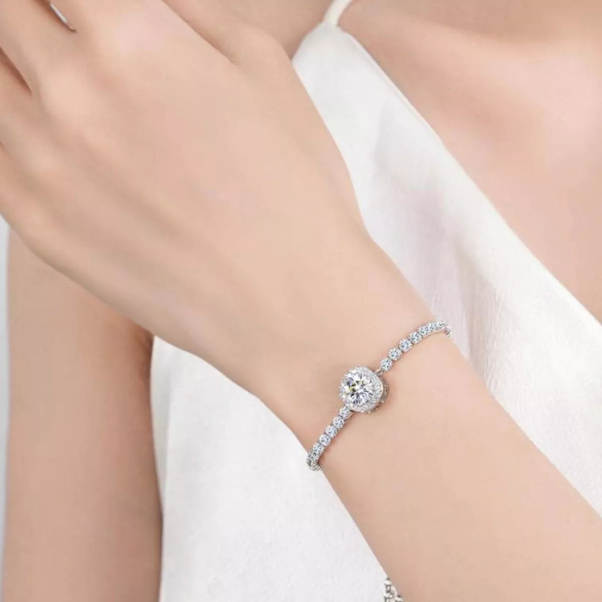 1 Carat Moissanite Sterling Silver Chain Bracelet - alternate jewelry view