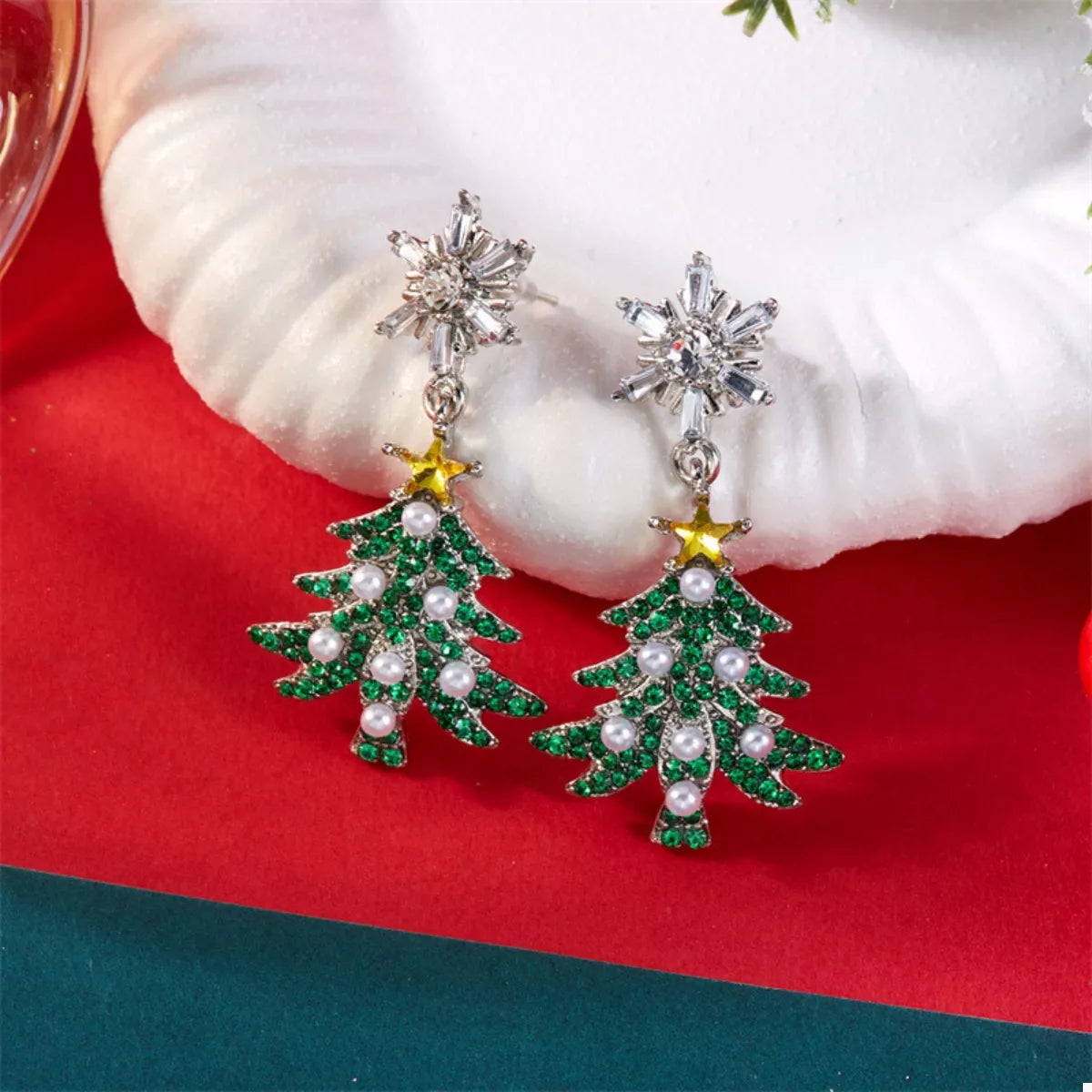 Christmas Tree Snowflake Dangle Earrings - alternate earring view