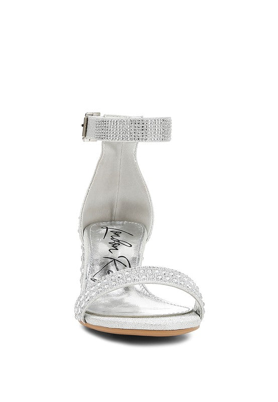 Rhinestones Low Block Sandals