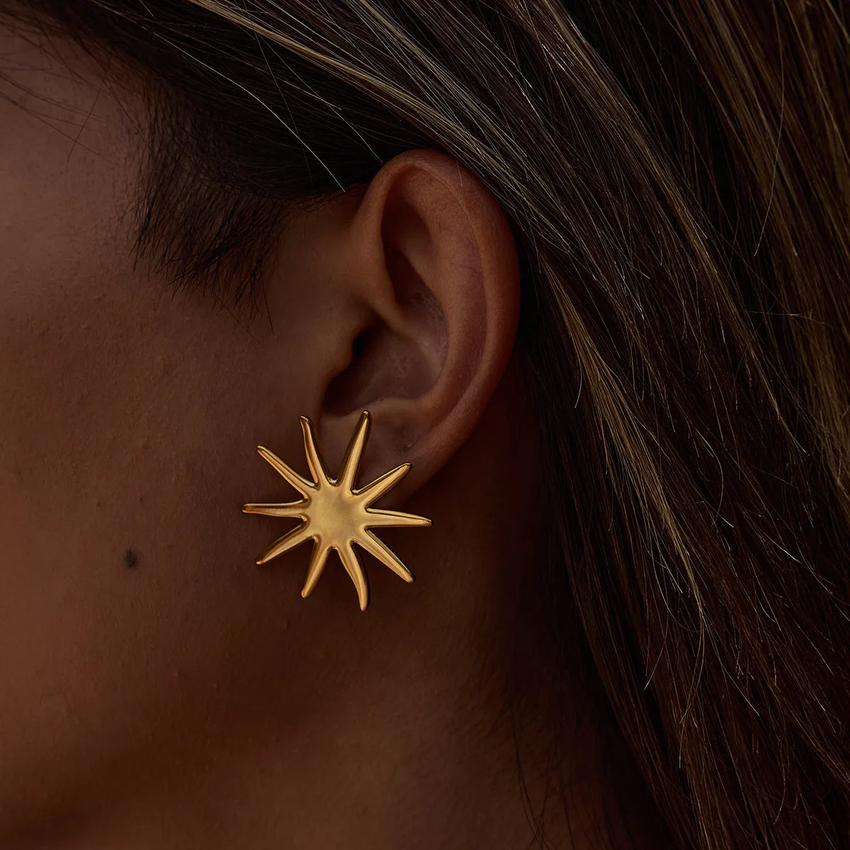 18K Gold-Plated Starburst Stud Earrings in Gold - women's stud earrings