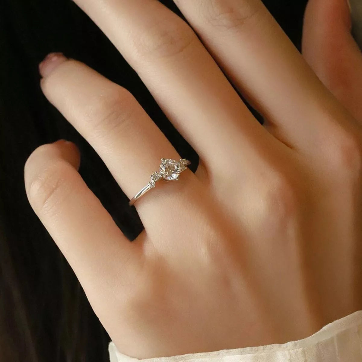 1 Carat Moissanite Sterling Silver Ring - alternate ring view