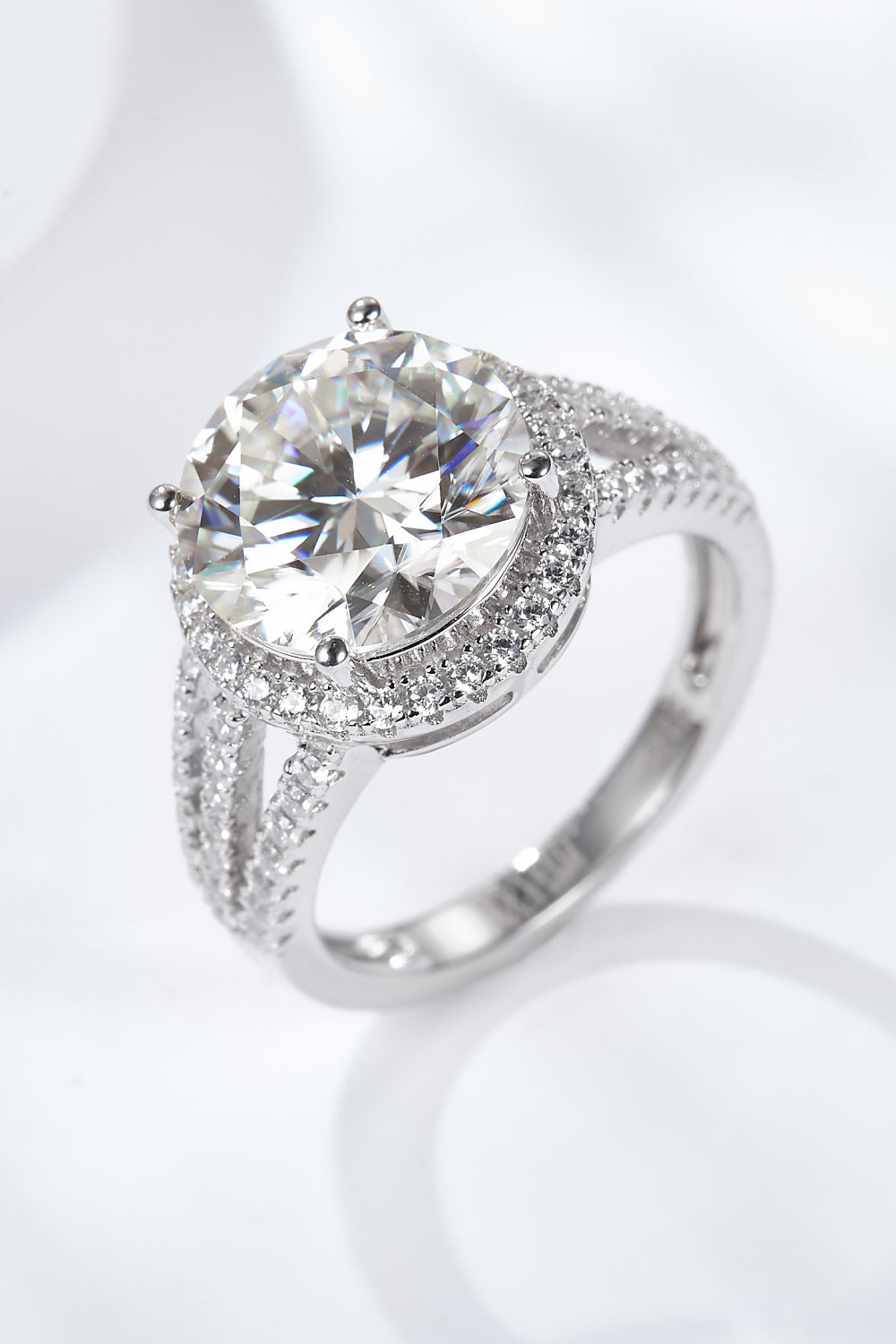 5 Carat Moissanite Split Shank Ring in Silver - women's ring