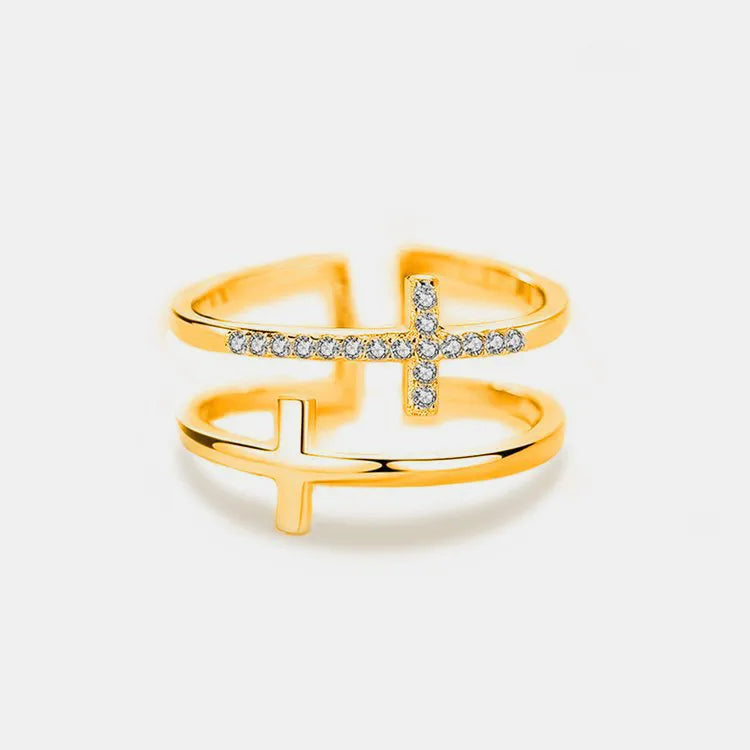 Sterling Silver Inland Zircon Cross Ring - alternate ring view