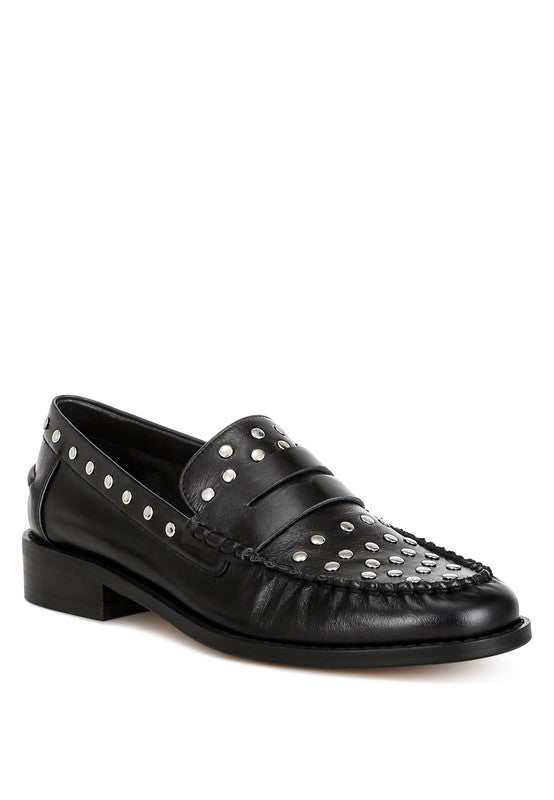 Studs Embellished Leather Loafers