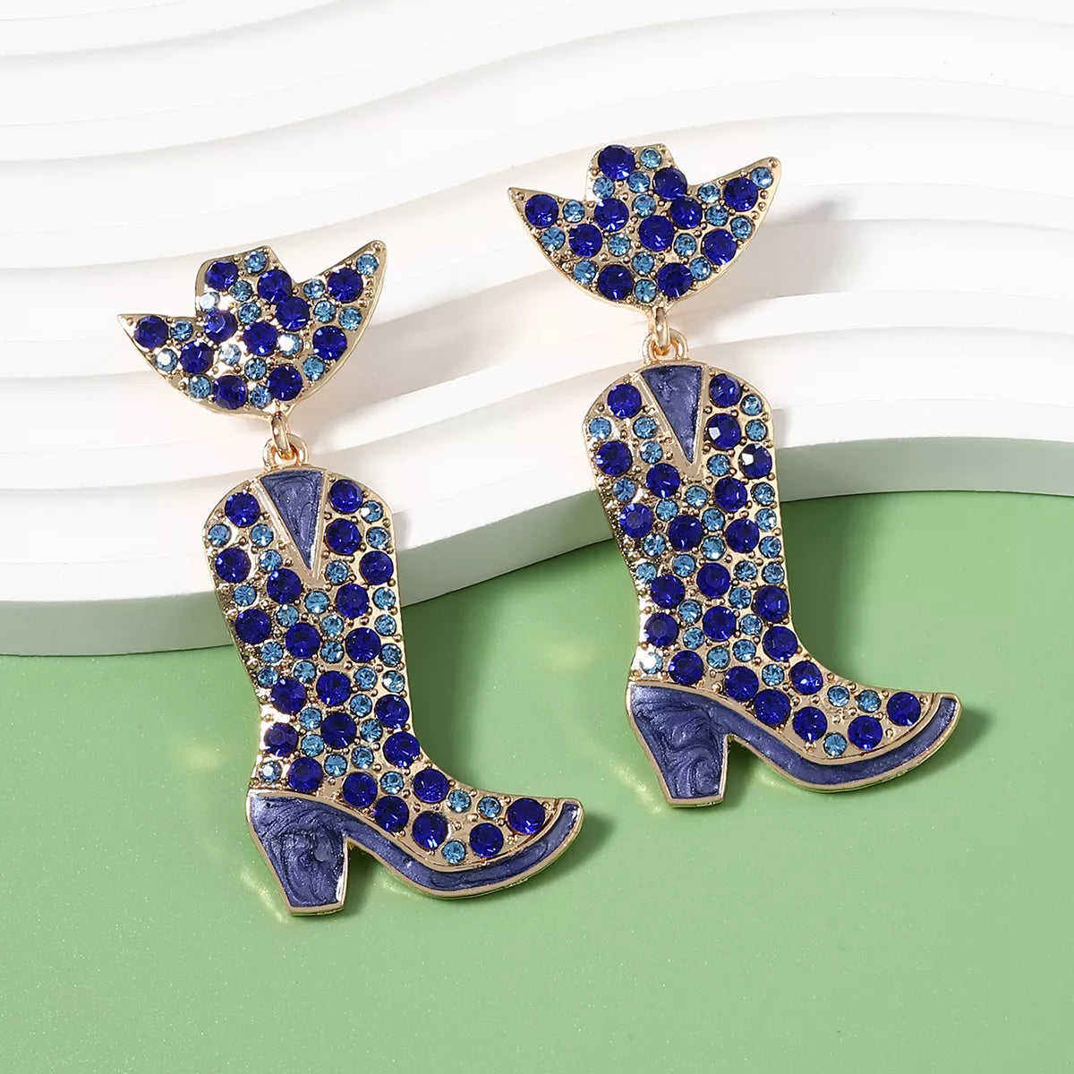 Rhinestone Cowboy Boot Dangle Earrings - alternate earring view