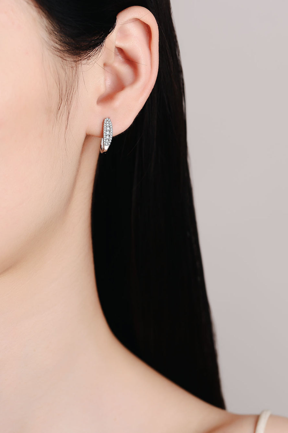 Moissanite Rhodium-Plated Earrings - alternate earring view