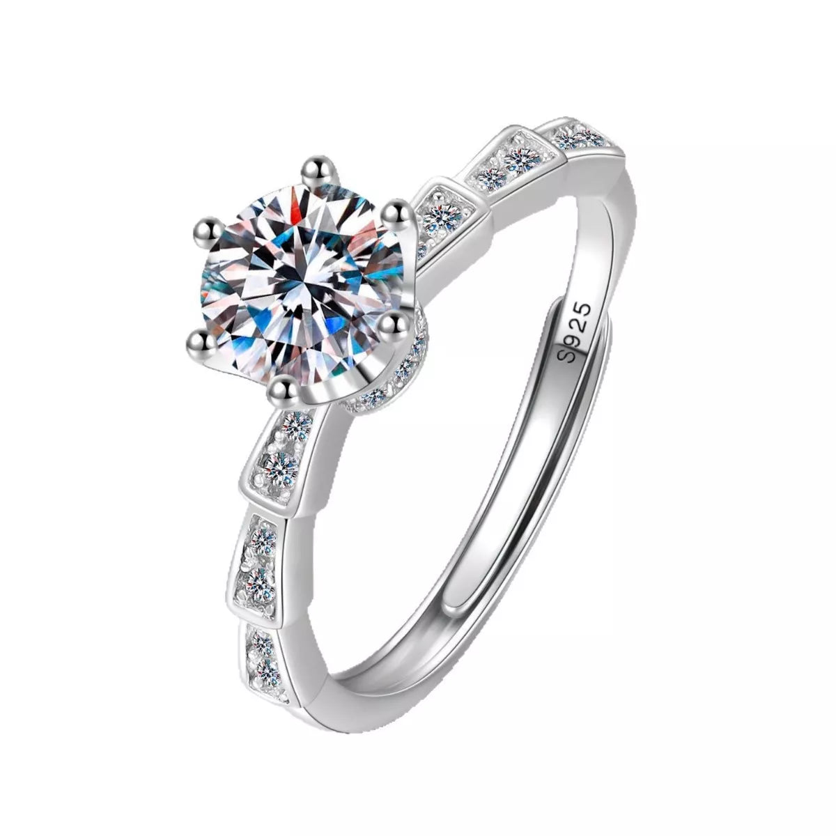 1 Carat Moissanite Sterling Silver Ring - alternate ring view