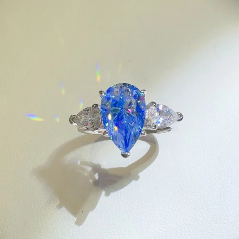 2 Carat Sterling Silver Moissanite Teardrop Ring in Silver - women's ring