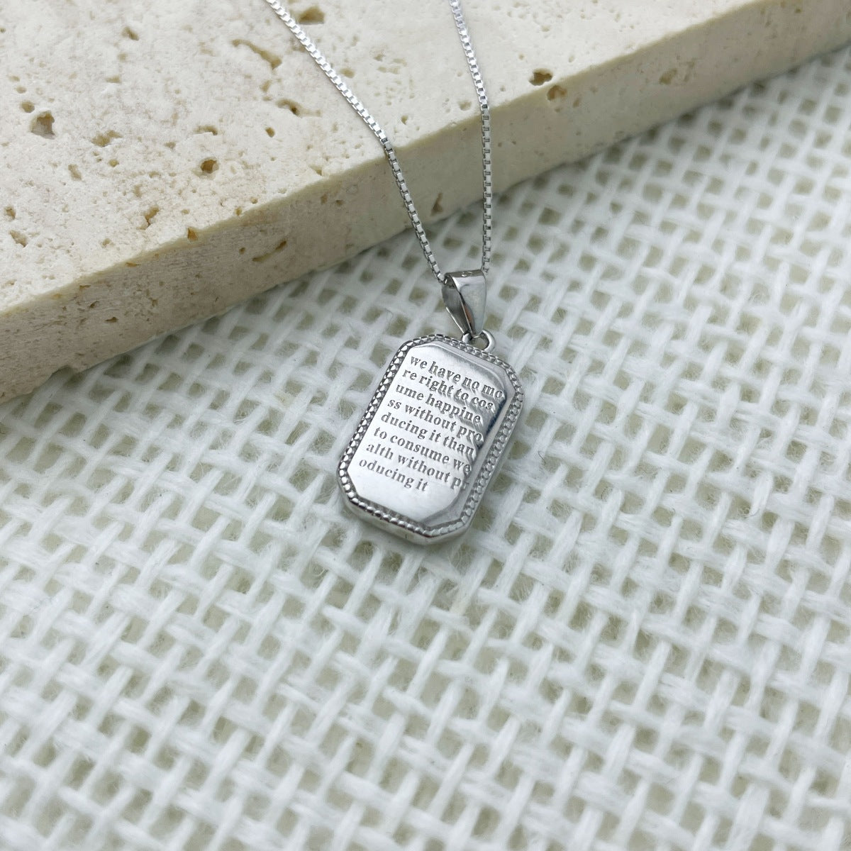 Sterling Silver Rectangle Pendant Necklace - alternate necklace view