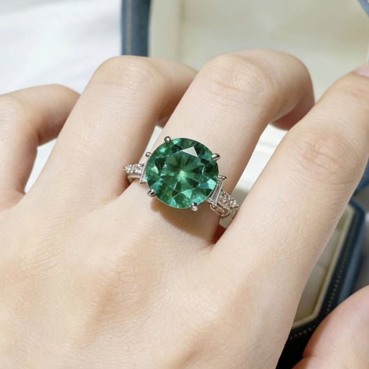 8 Carat Moissanite Sterling Silver Ring in Green - women's ring