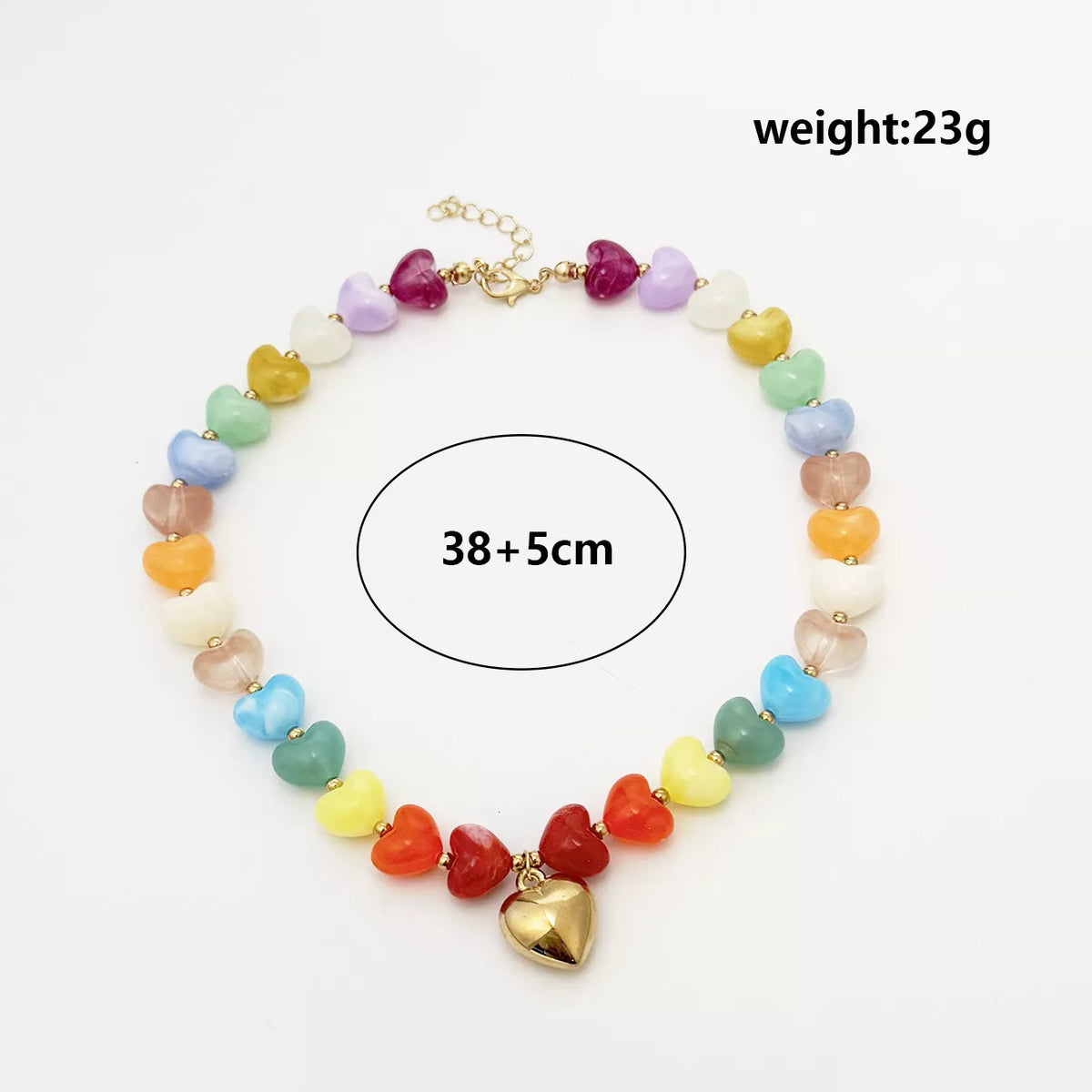 Colorful Heart Pendant Beaded Collarbone Necklace - alternate necklace view