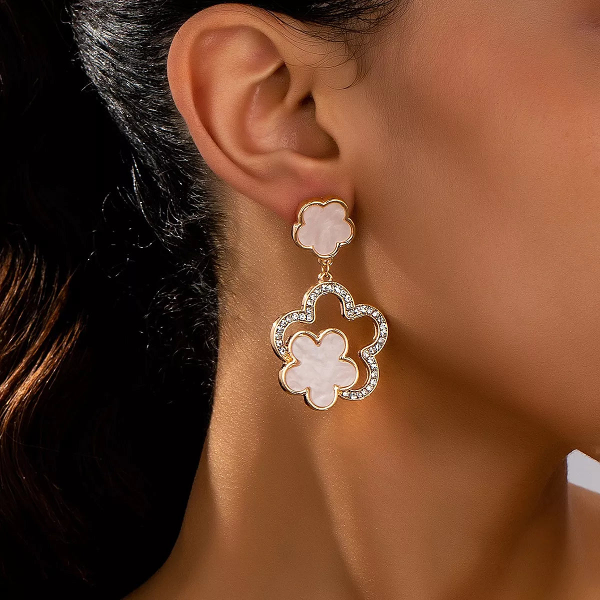Lucky Clover Dangle Earrings with Rhinestone Accents - alternate earring view
