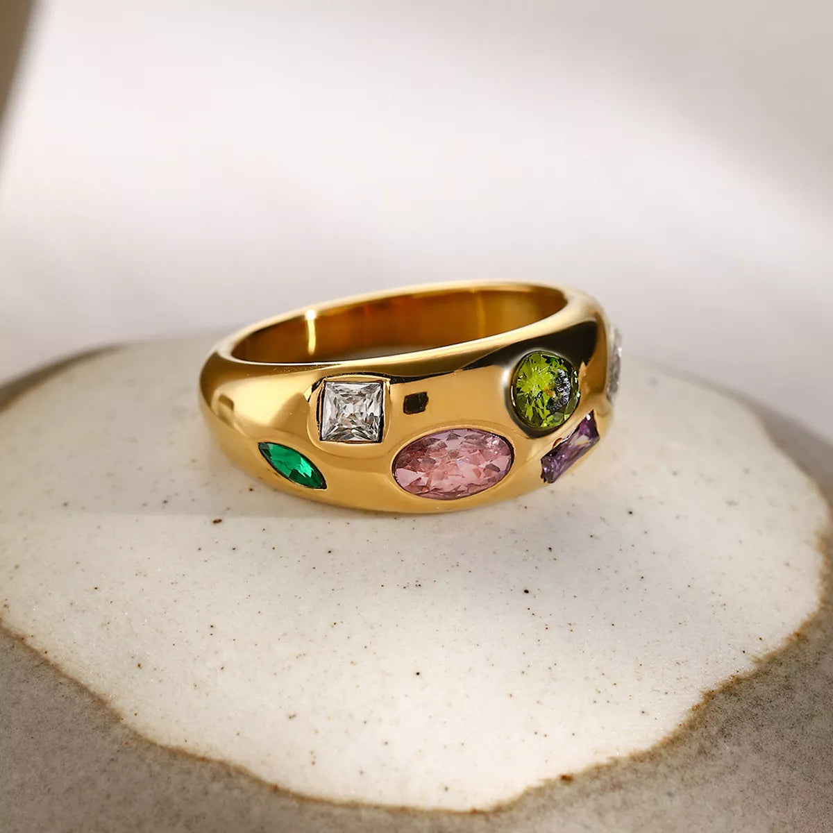 18K Gold-Plated Colorful Zircon Ring in Gold - women's ring