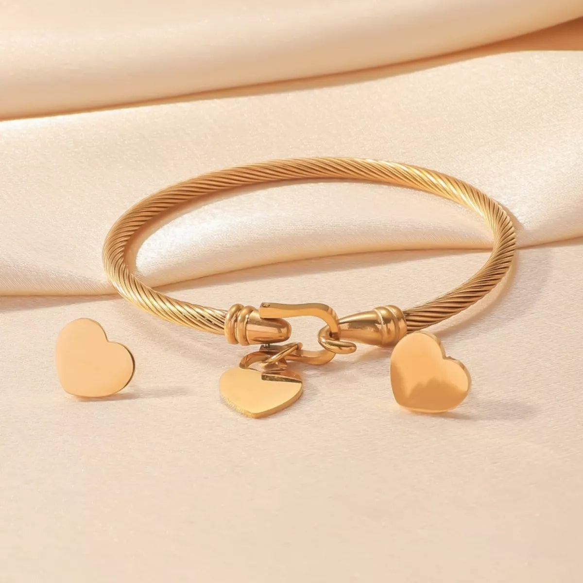 18K Gold-Plated Heart Earrings and Bracelet Set - alternate jewelry view