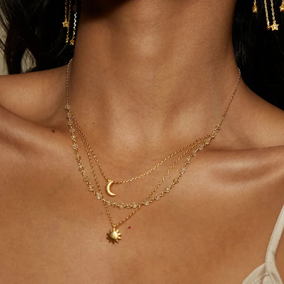 18K Gold-Plated Layered Moon Sun Pendant Necklace in Gold - women's pendant necklace