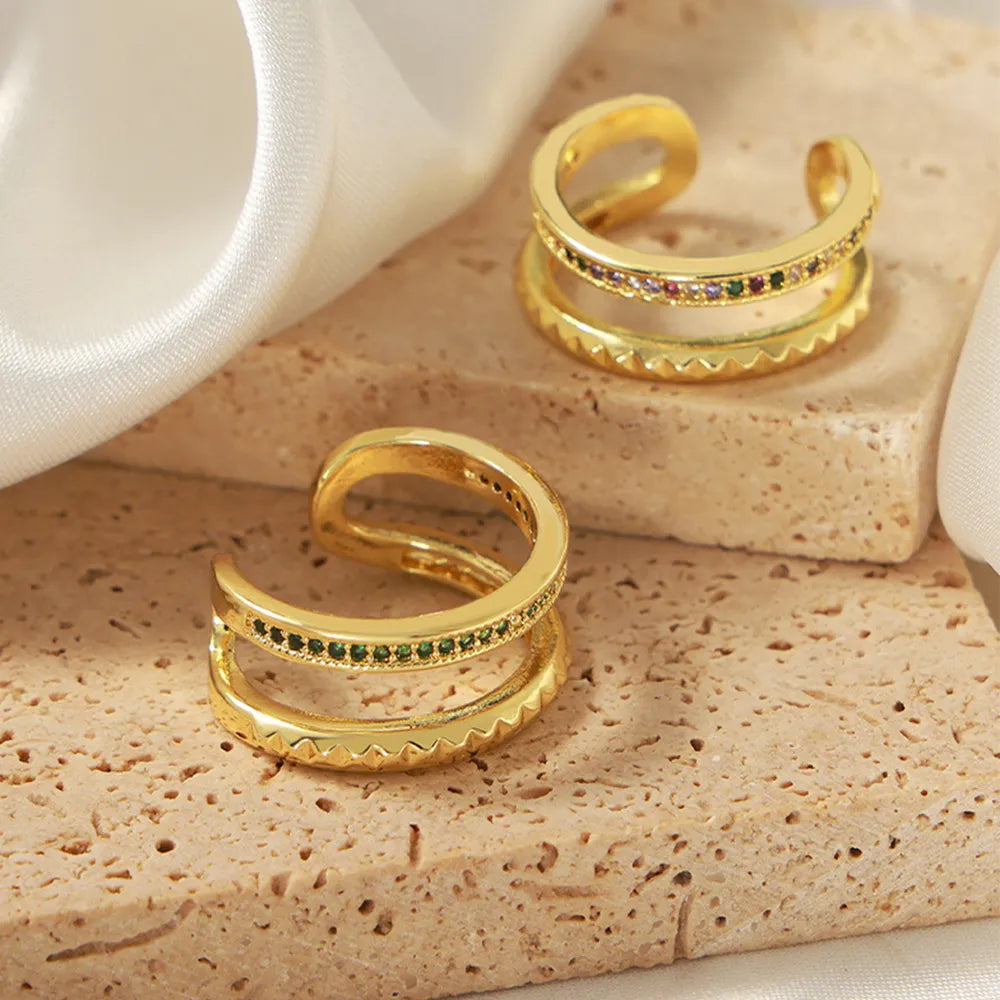 Gold-Plated Czech Diamond Double-Layered Ring in Dark Green - women's ring