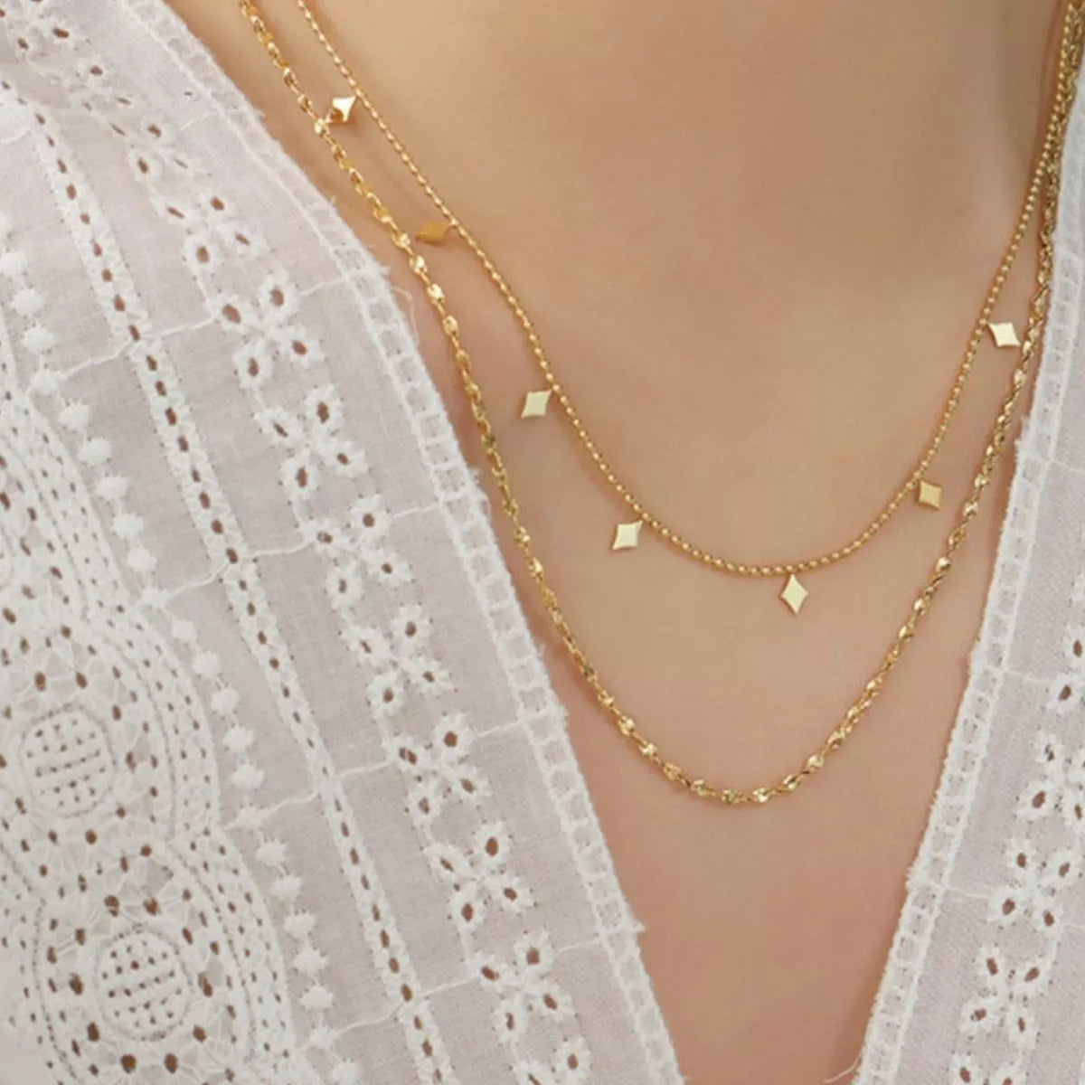18K Gold-Plated Titanium Steel Layered Necklace - alternate necklace view