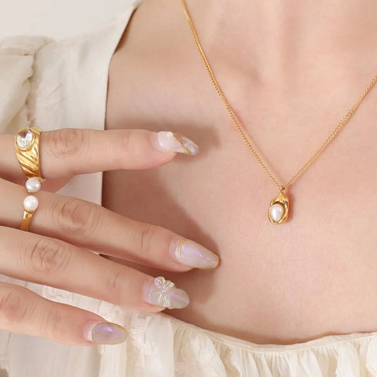 18K Gold-Plated Pearl Pendant Necklace in Gold - women's pendant necklace