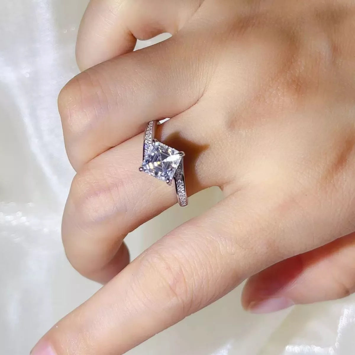 2 Carat Moissanite Sterling Silver Ring in Silver - women's ring