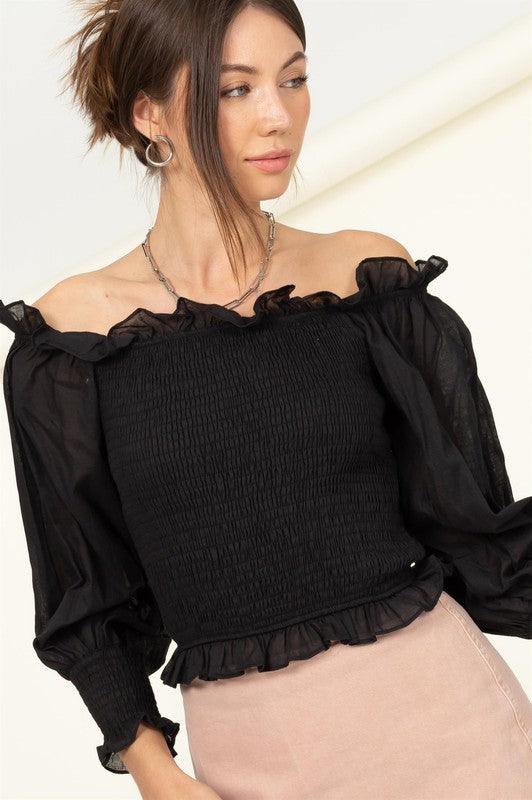 Off-Shoulder Smocked Blouse