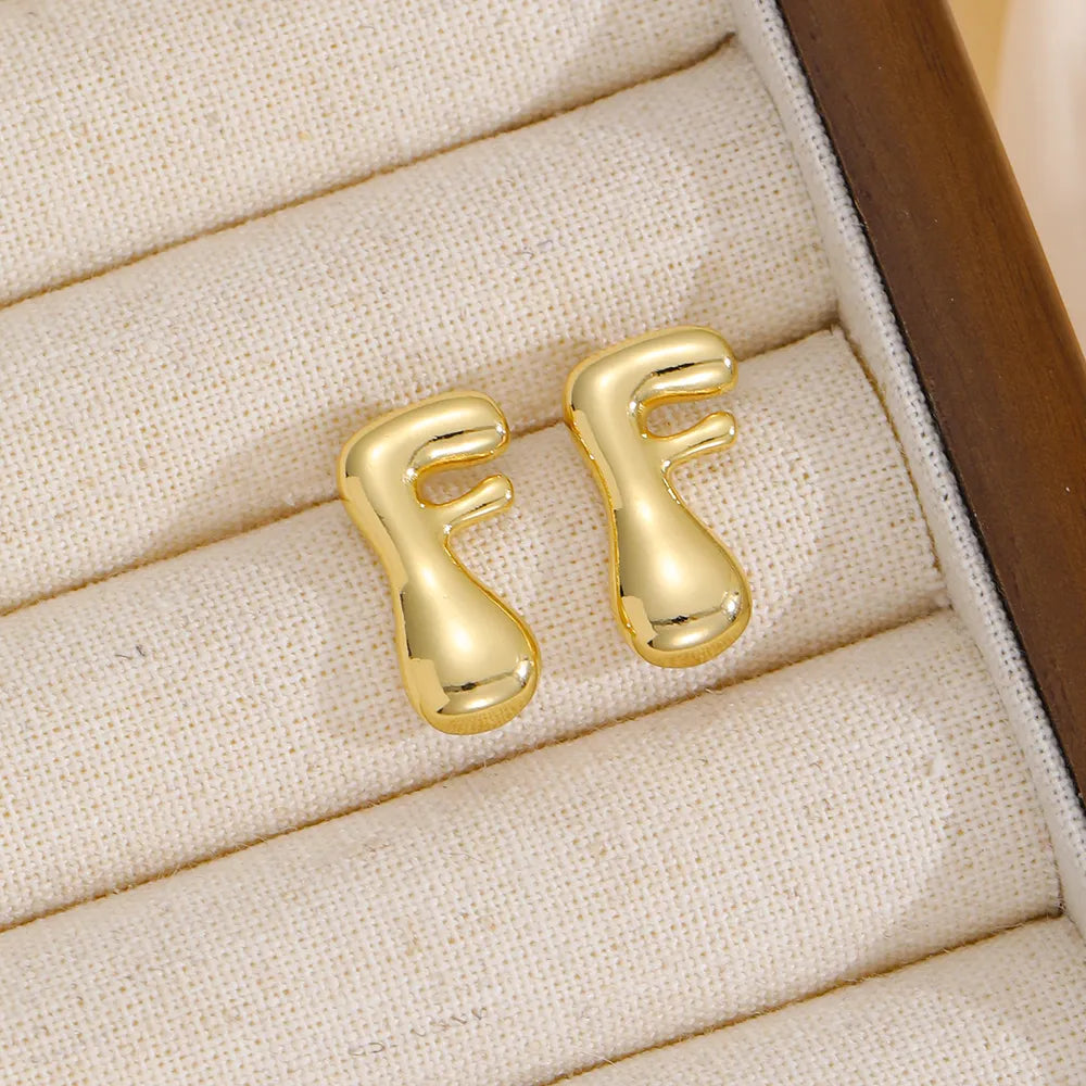 18K Gold-Plated Bubble Letter Stud Earrings in Style G - women's stud earrings