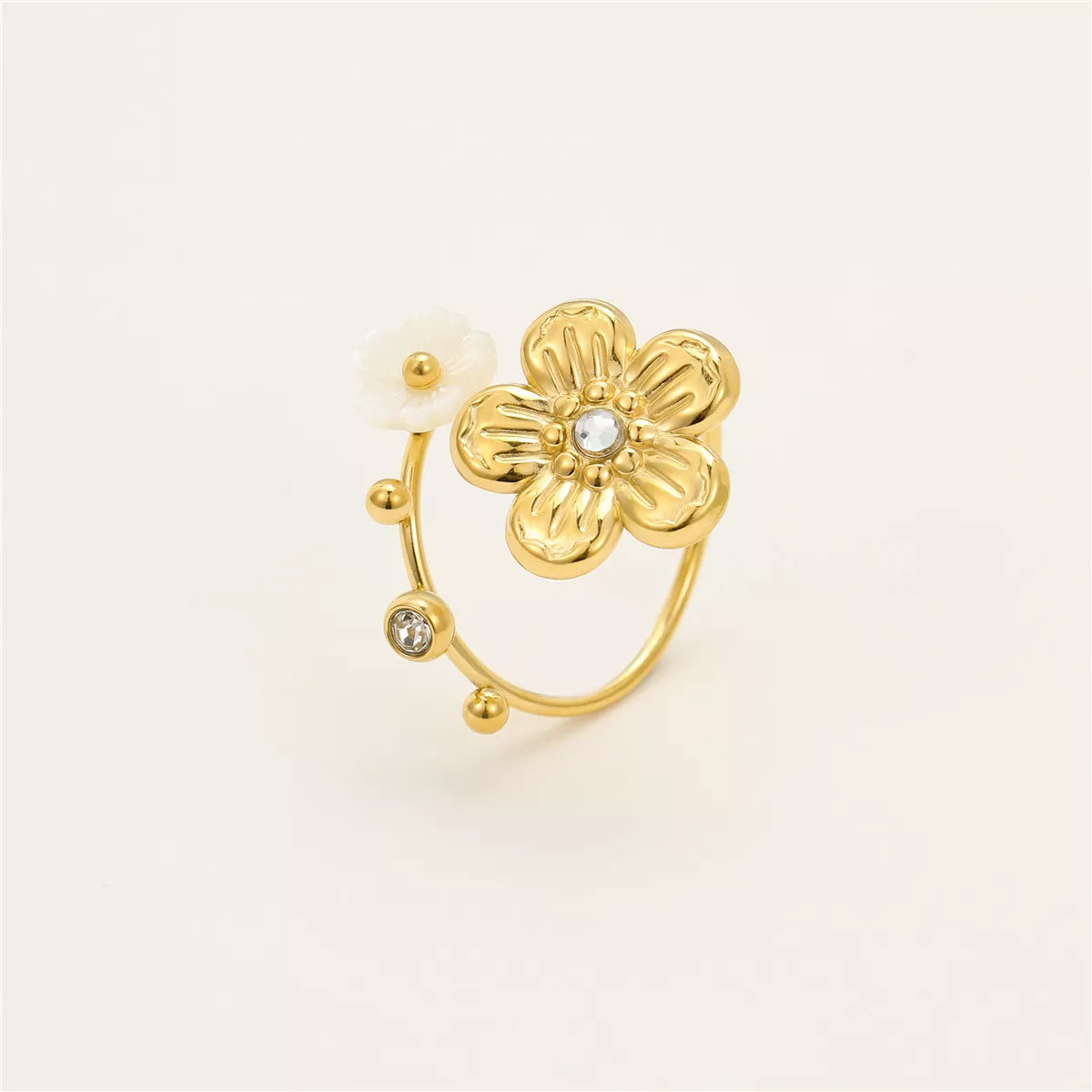 18K Gold-Plated Flower Open Ring - alternate ring view
