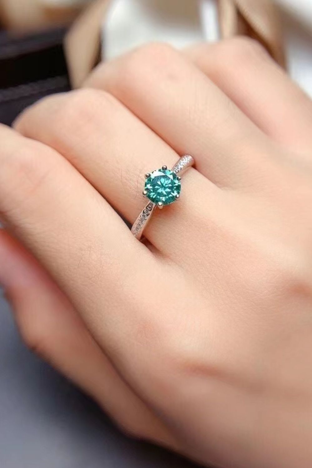 All For You 2 Carat Moissanite Sterling Silver Ring in Green - women's ring