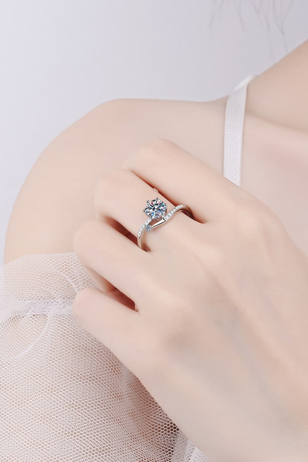1 Carat Moissanite Sterling Silver Bypass Ring in Silver - women's ring