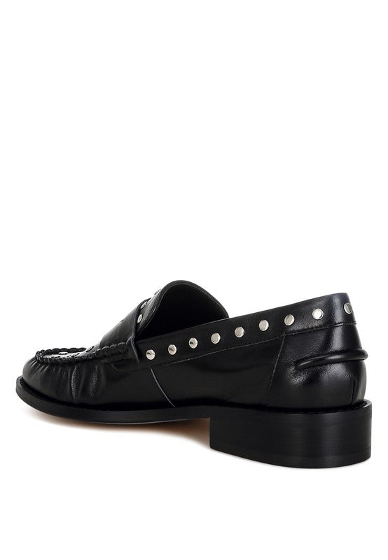 Studs Embellished Leather Loafers