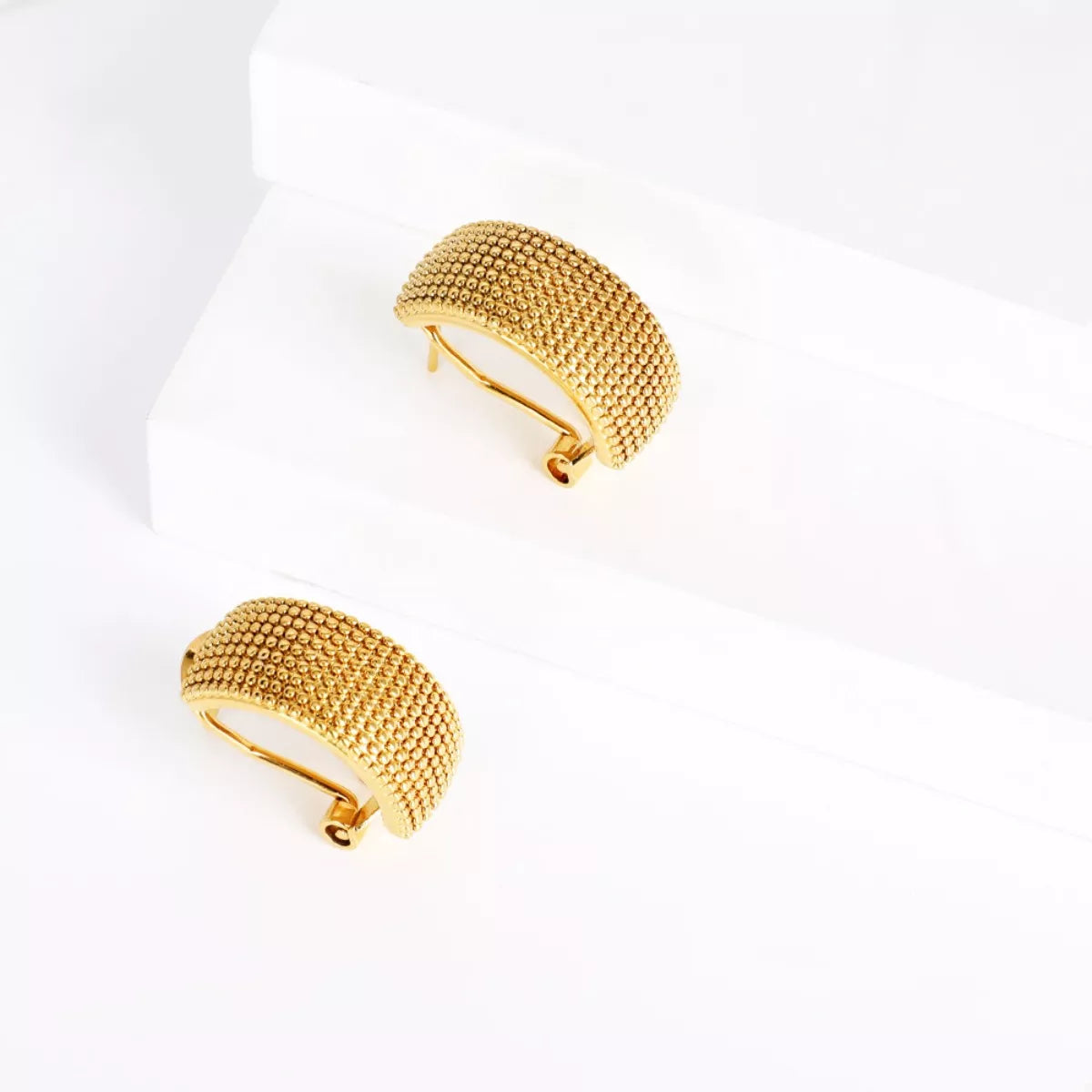 18K Gold-Plated Textured Wide Band Hoop Earrings - alternate earring view