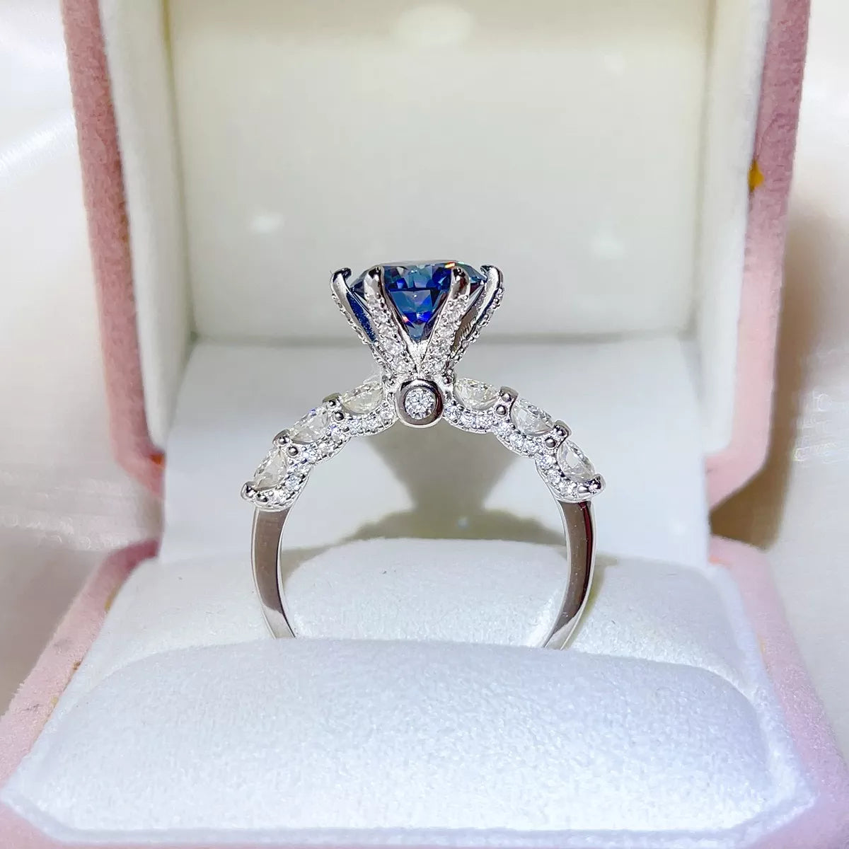 3 Carat Sterling Silver Moissanite Ring in Blue - women's ring