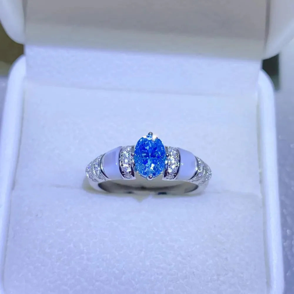 1 Carat Moissanite Sterling Silver Ring in Blue - women's ring