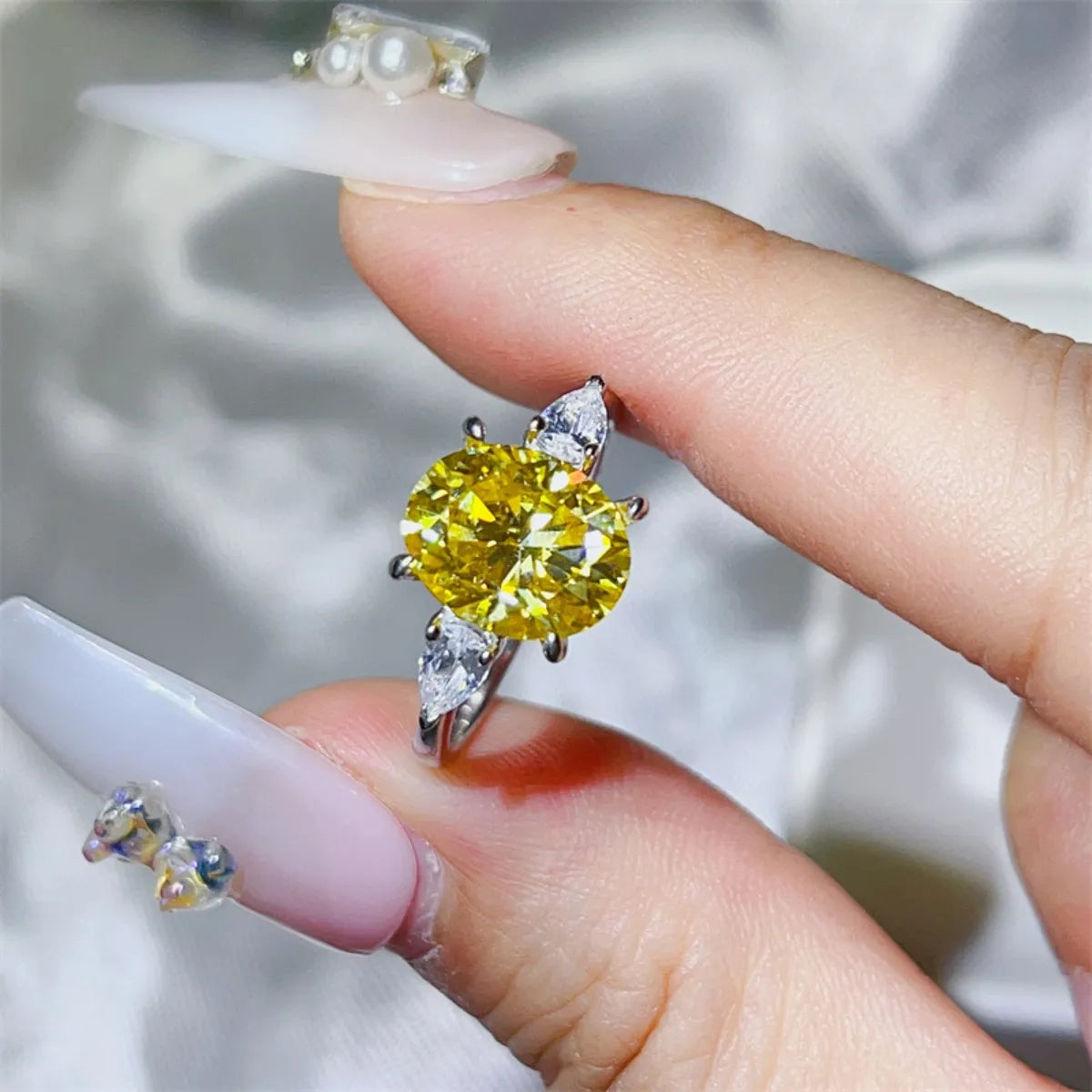 3 Carat Moissanite Sterling Silver Ring in Pastel Yellow - women's ring