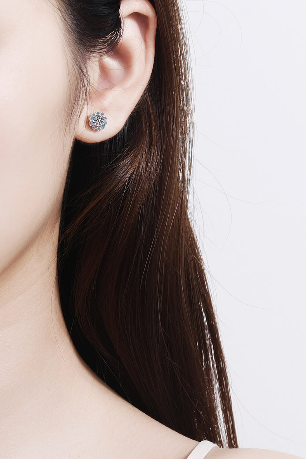 Moissanite Floral-Shaped Stud Earrings - alternate earring view