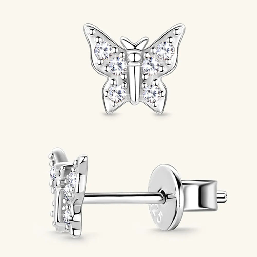 Moissanite Sterling Silver Butterfly Stud Earrings in Silver - women's stud earrings