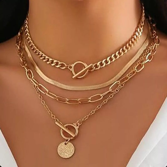 4-Piece Layered Coin Pendant Necklace - alternate necklace view