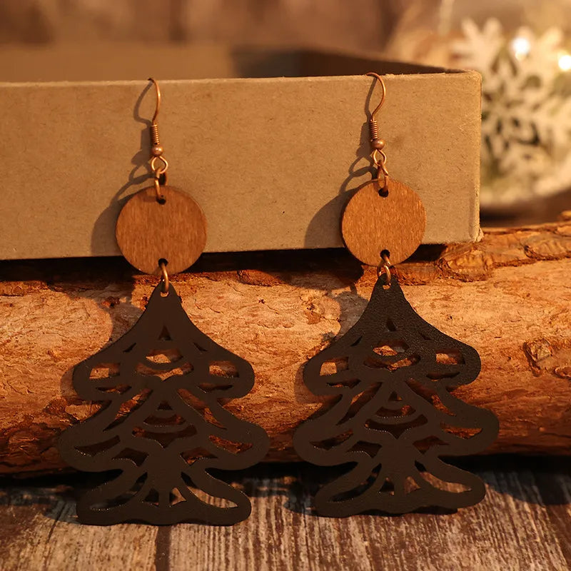 Wooden Cutout Tree Shape Earrings - alternate earring view