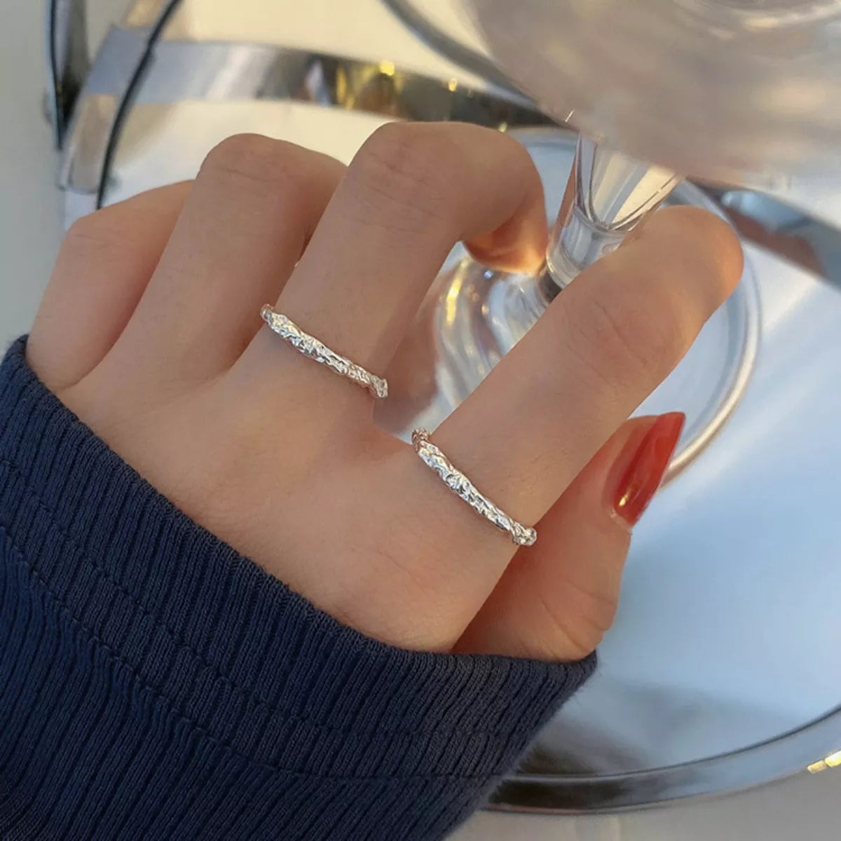 Sterling Silver Textured Open Ring in Gray - women's open ring