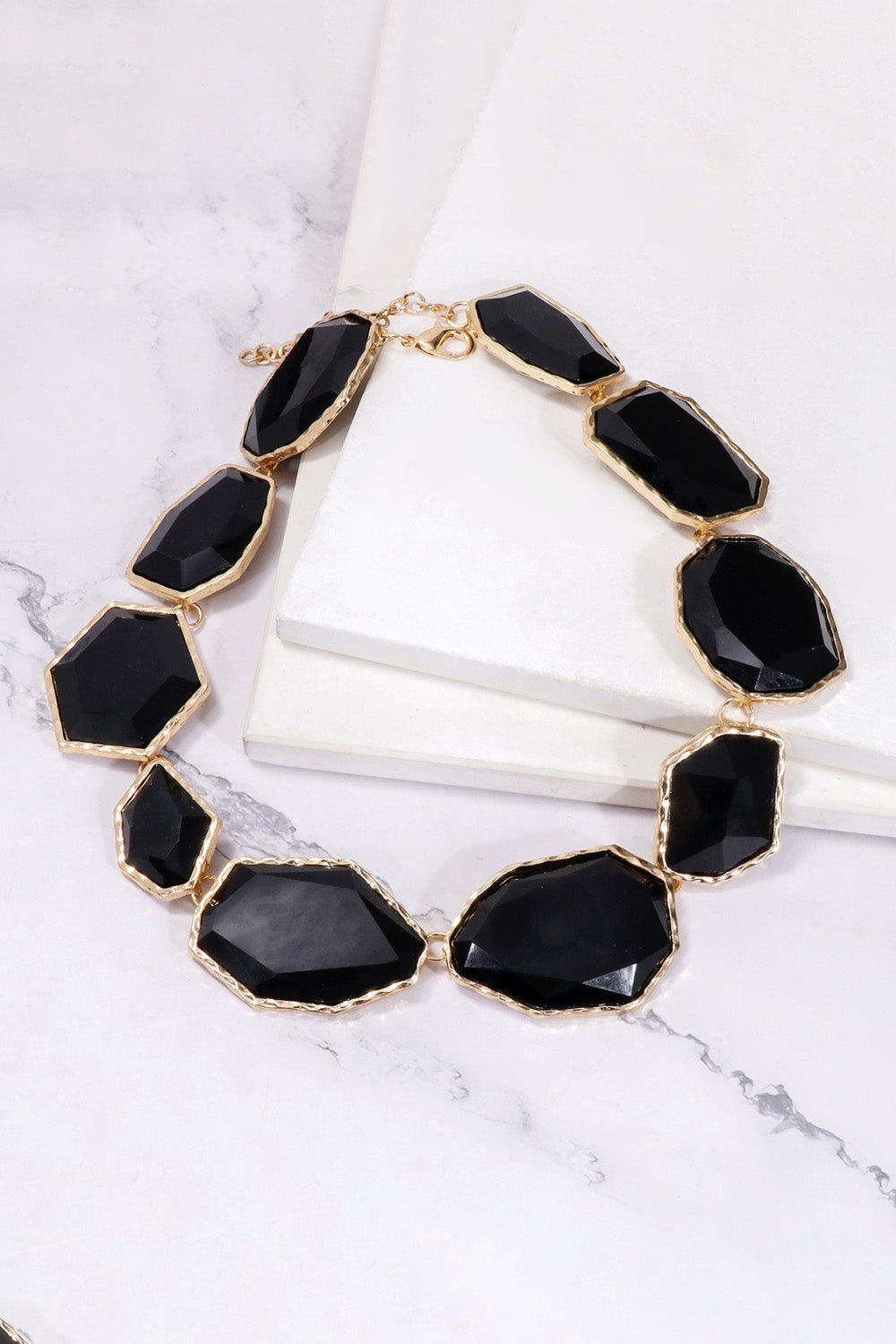 Geometric Shape Zinc Alloy Frame Resin Necklace - alternate necklace view