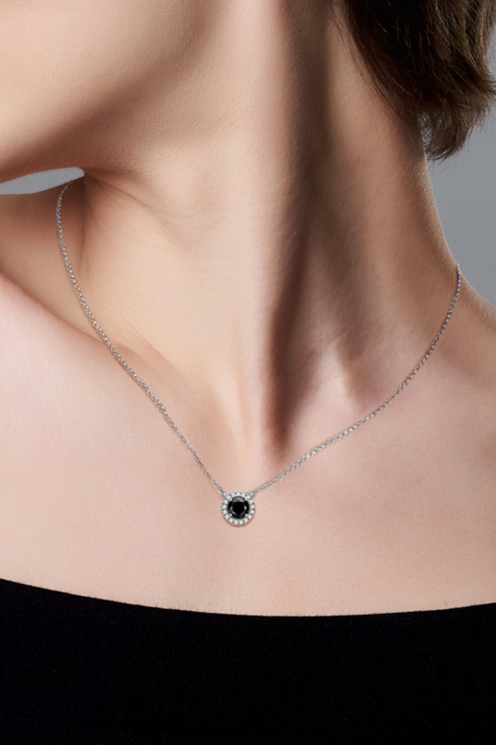 Two-Tone 1 Carat Moissanite Round Pendant Necklace - alternate necklace view