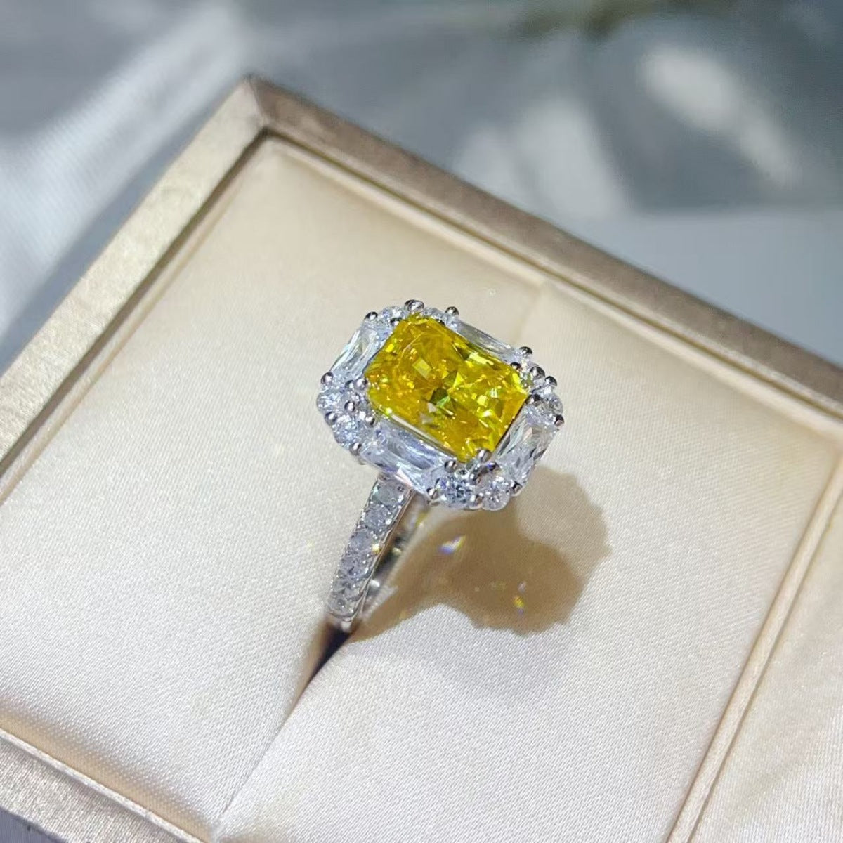 3 Carat Moissanite Sterling Silver Ring in Light Yellow - women's ring
