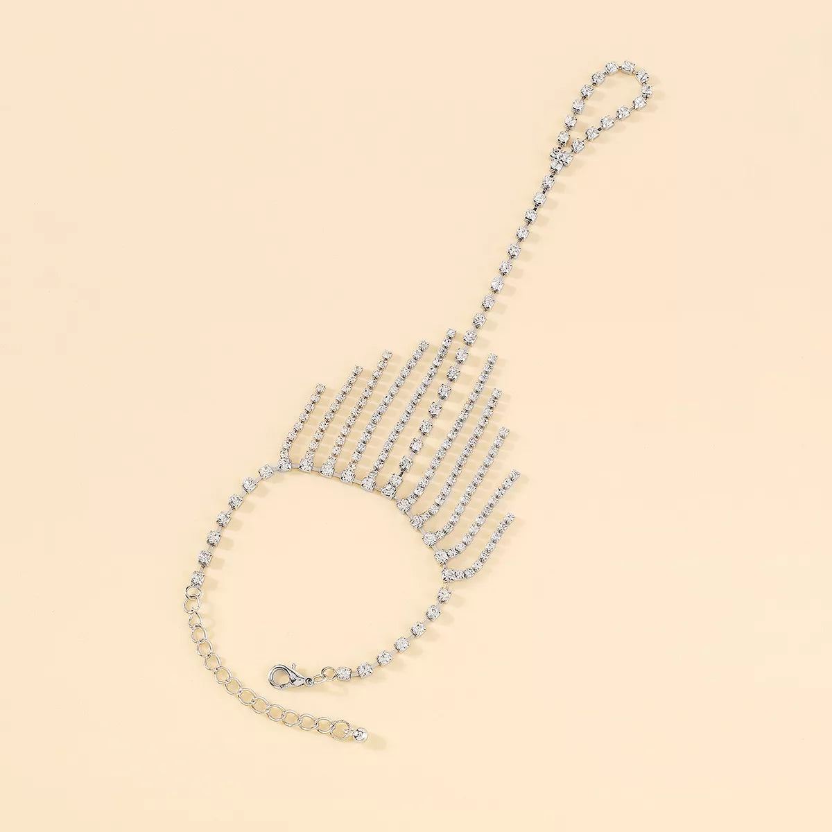 Rhinestone Fringe Hand Chain Bracelet - alternate jewelry view