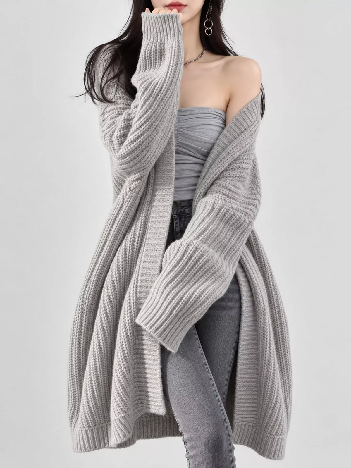 Chunky-Knit Openwork Front Longline Cardigan in Orange - women's cardigan