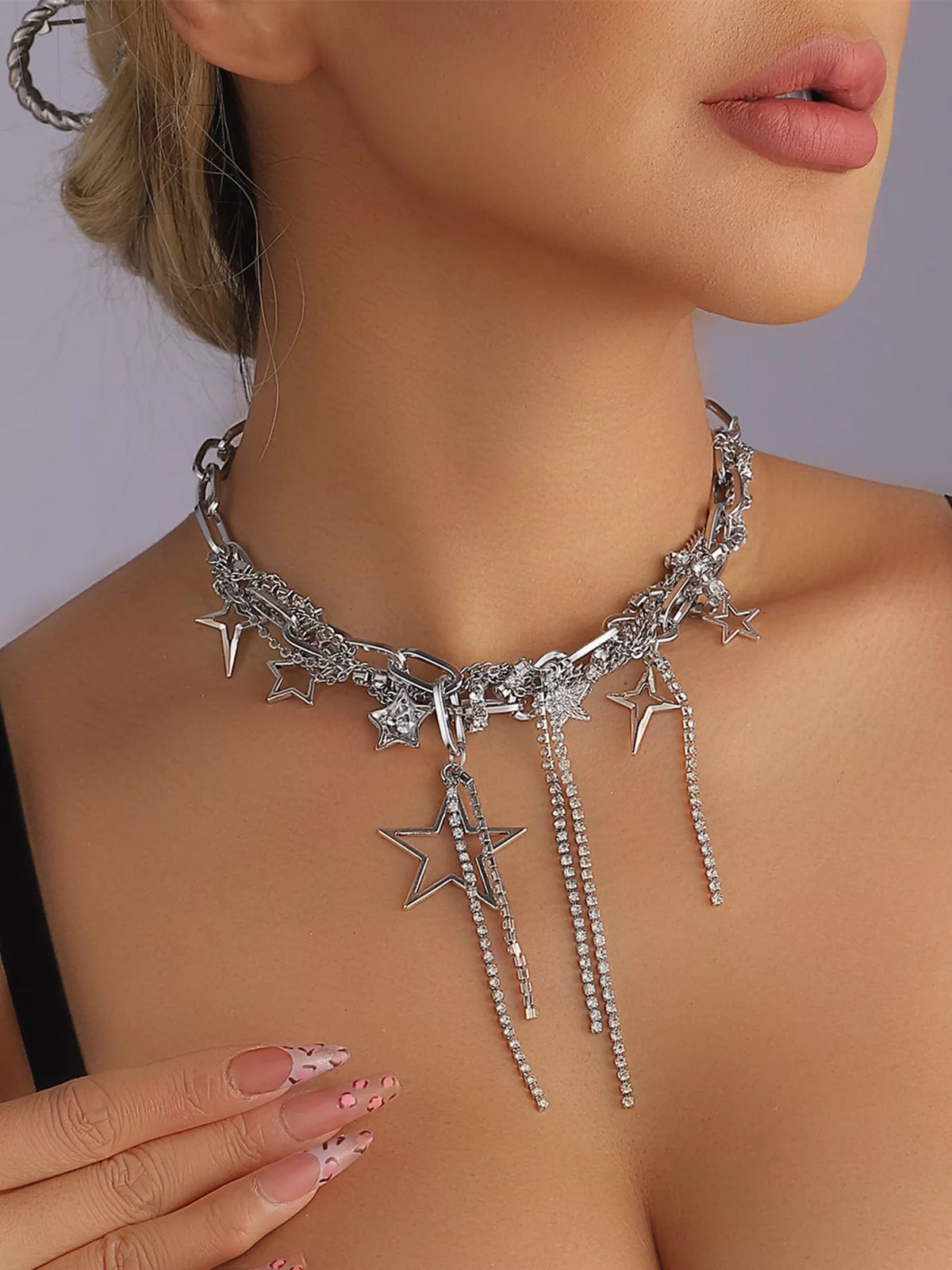 Chunky Chain Star Tassel Necklace - alternate necklace view