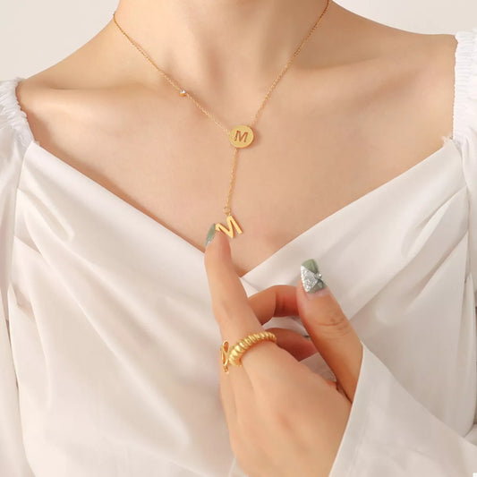 18K Gold-Plated Titanium Steel Letter Pendant Necklace in D - women's pendant necklace