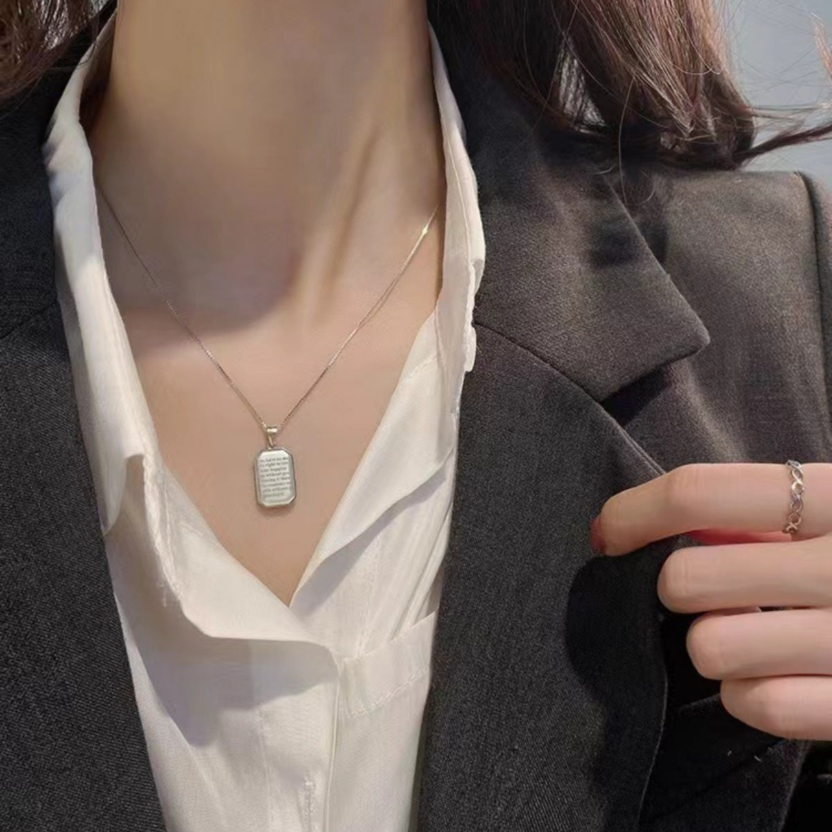 Sterling Silver Rectangle Pendant Necklace in Silver - women's pendant necklace