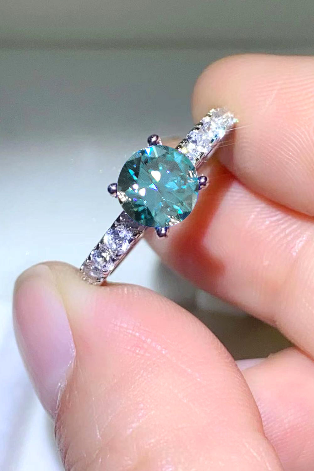 Future Style 1 Carat Moissanite Side Stone Ring in Sky Blue - women's side-stone ring