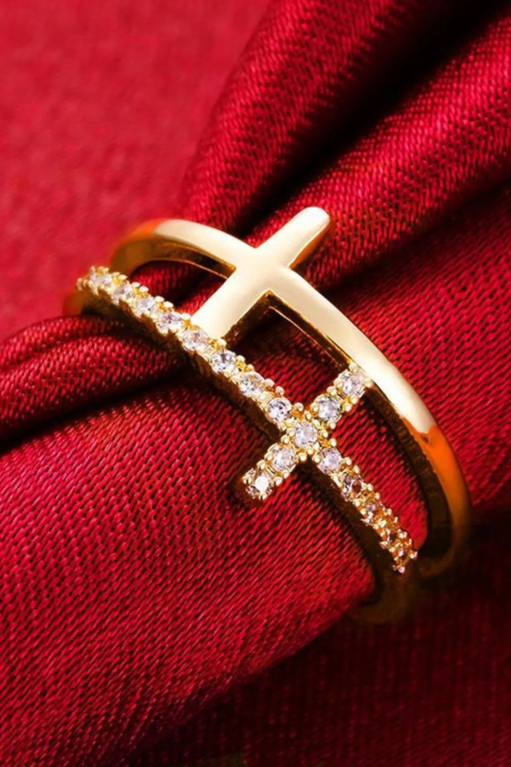 Sterling Silver Inland Zircon Cross Ring - alternate ring view